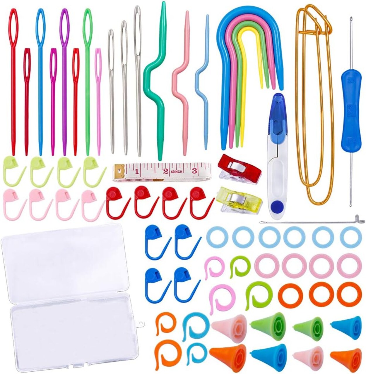 Knitting Supplies Kit with Stitch Markers Plastic Sewing Needles